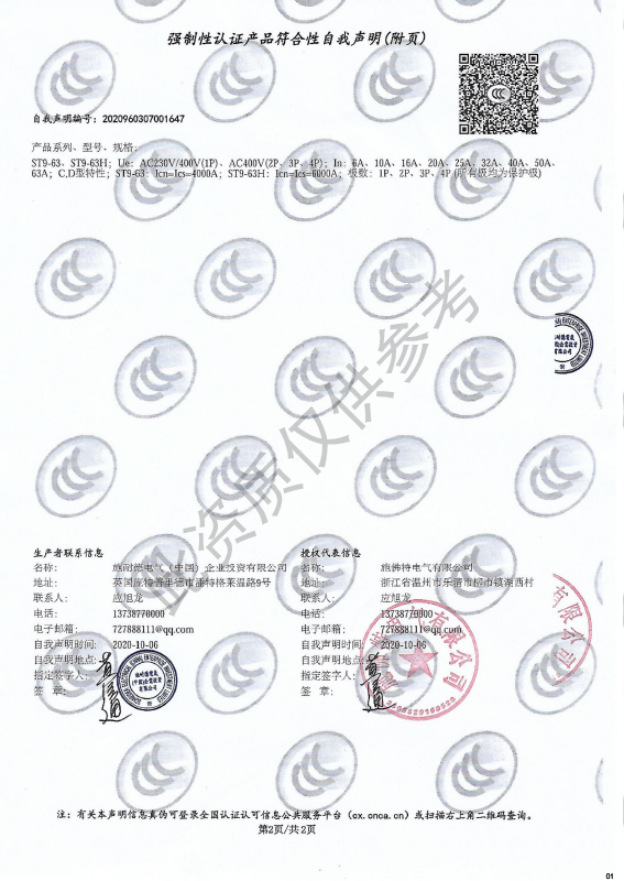 ST9-63强制性认证产品符合性自我声明
