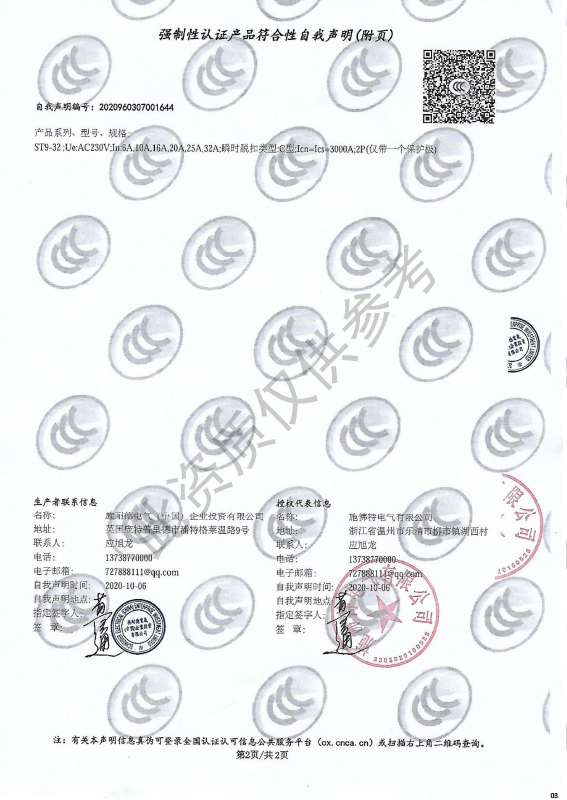 ST9-32强制性认证产品符合性自我声明
